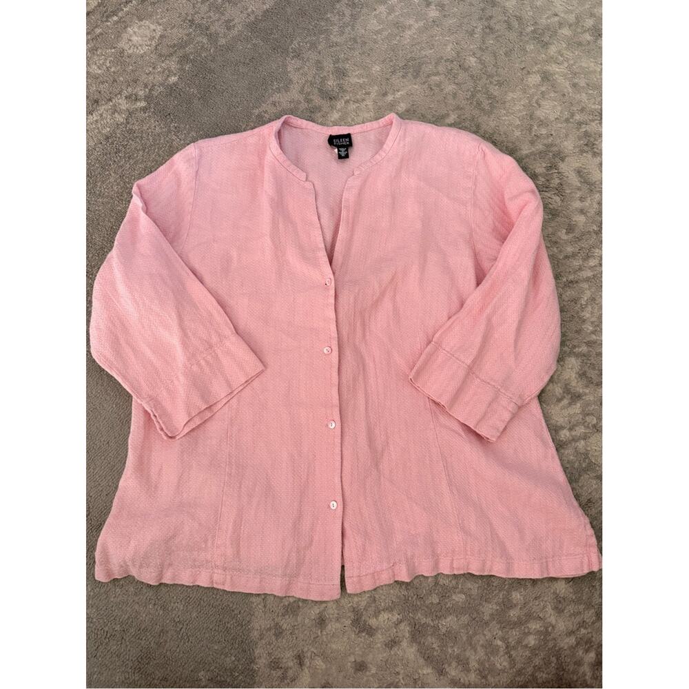 Eileen Fisher Light Dusty Pink Linen Textured Waffle Jacket Top Elegant Size XL - Picture 2 of 7